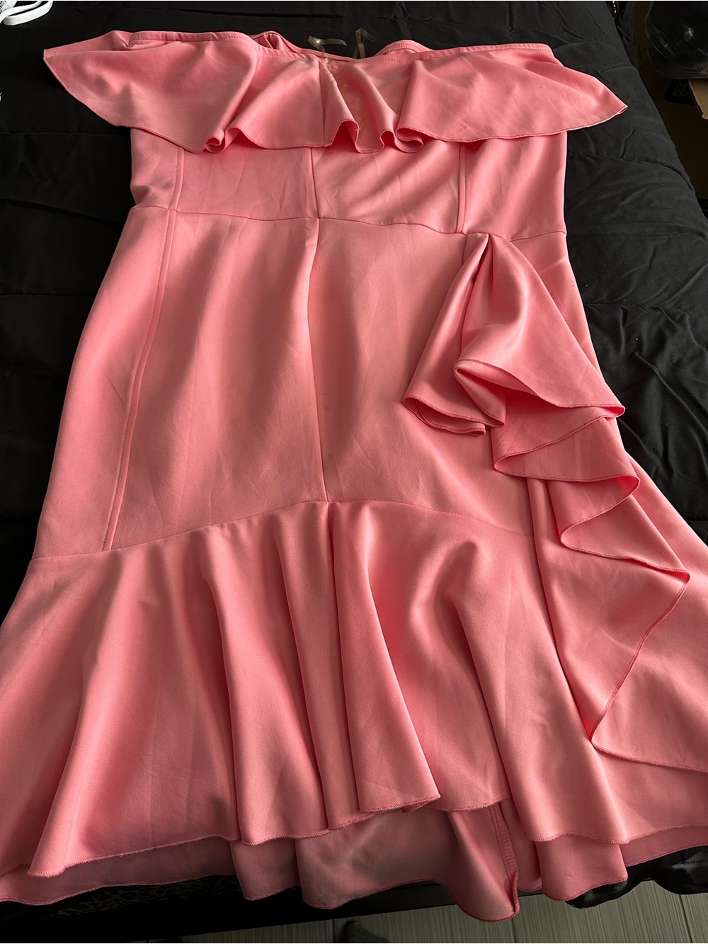 Off-Shoulder Pink Ruffle Midi Dress